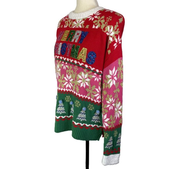 Holiday Time Festive Ugly Christmas Sweater Crew Neck Long Sleeves Size L - Picture 2 of 15